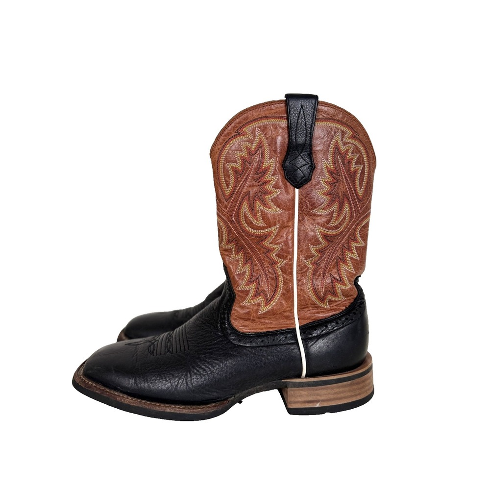 Ariat Boots‎ Men's 9D Quickdraw Black Deertan Western Leather Cowboy Black Brown